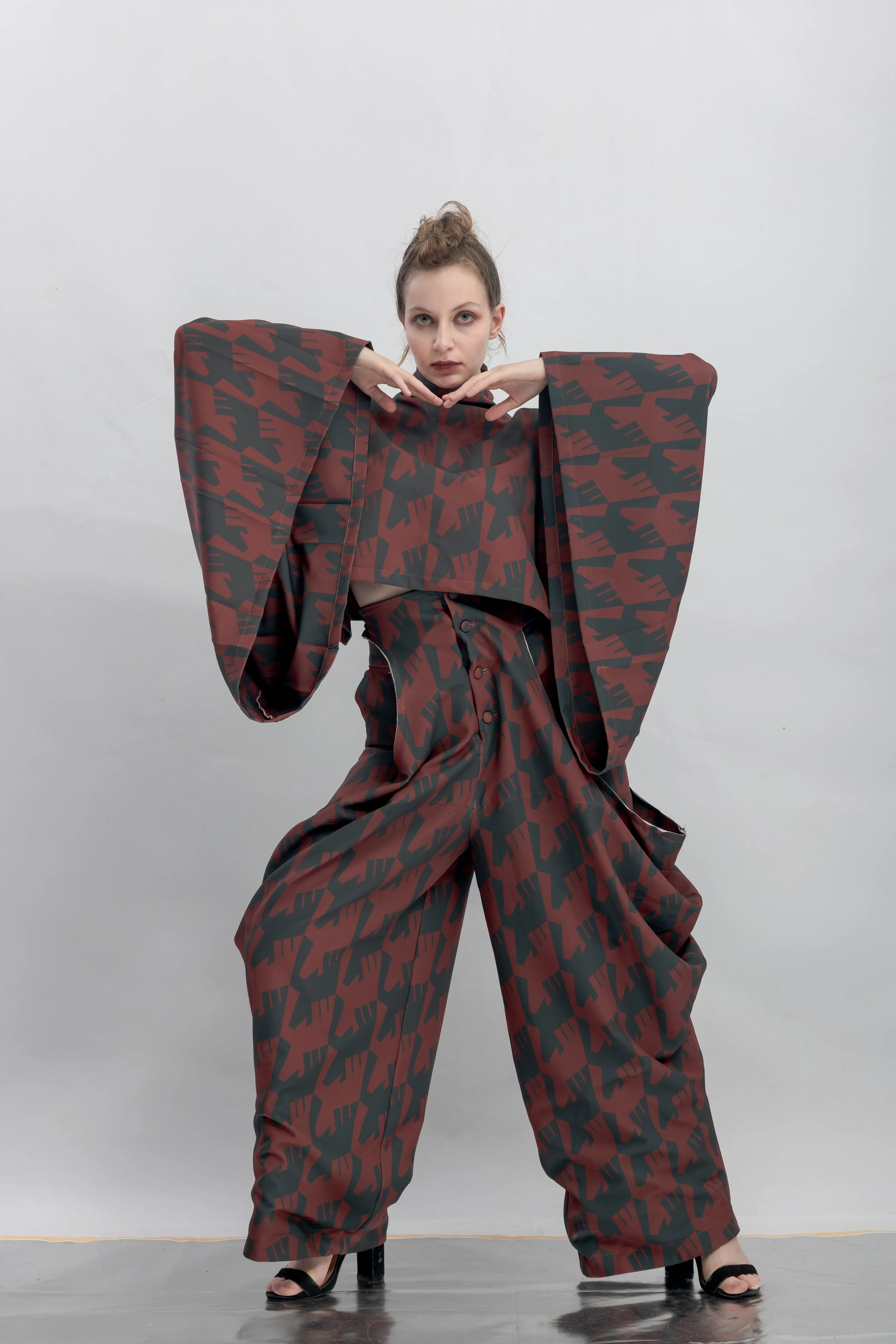 INF Raven Kimono Sleeve Printed Cropped Top / Blazing Red — INF